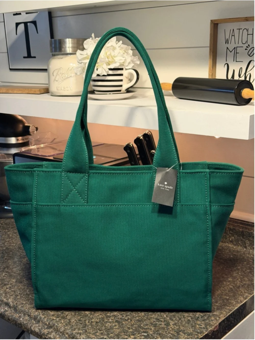 NWT Kate Spade XL Green Canvas Totebag